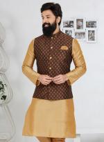 Banarasi Dhupion Brown Wedding Wear Banarasi Work Modi Jacket Kurta Pajama